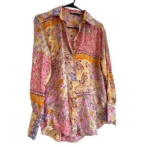 Zara Pink and Cream Graphic Button Down Shirt